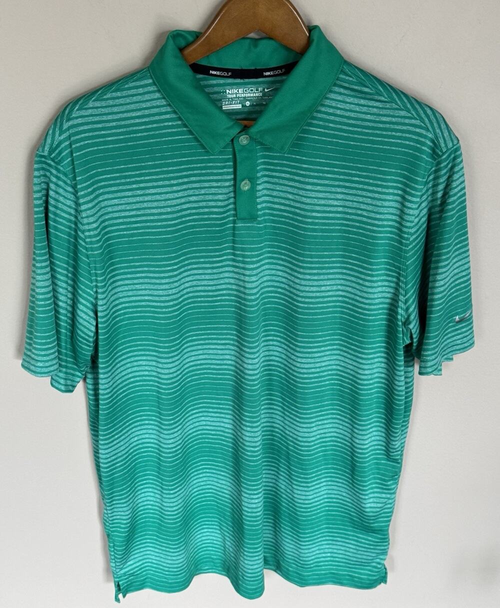 Nike Golf Tour Performance Polo Shirt Mens XL Green/White Stripes Dri-Fit